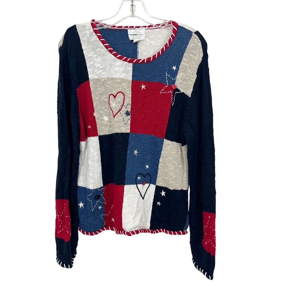 Vintage Christopher & Banks Y2K 90s USA Patchwork Sweater - Size Large